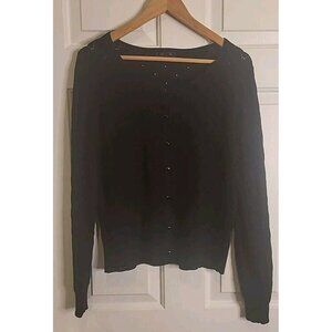 Lety And Me Womens Large Black Cardigan Black Button EUC Rayon Diamond Pattern